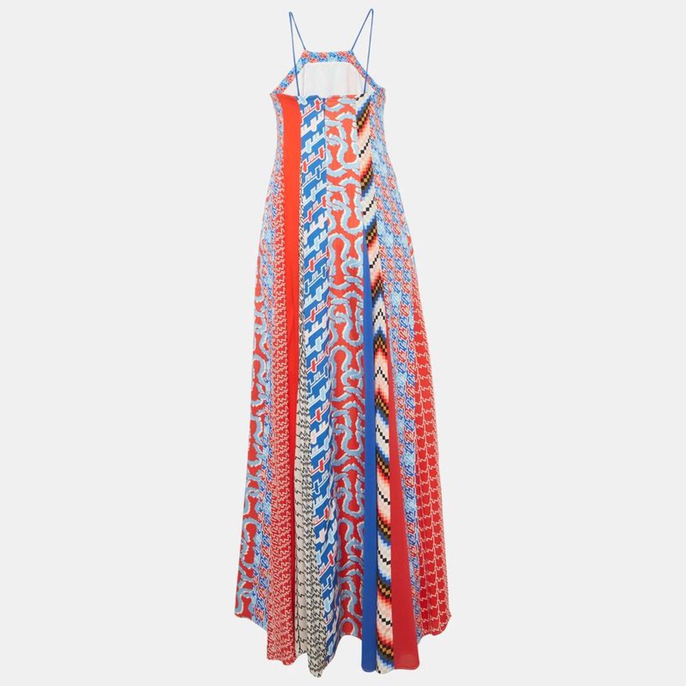 Kenzo Blue/red Printed Silk And Crepe Maxi Dress S - Picture 3 of 6
